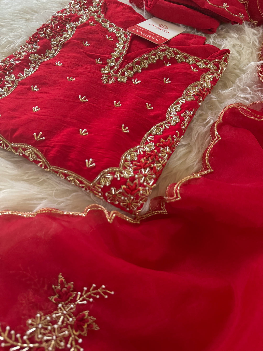 Embroidered kurta Pant with dupatta with Zardosi work