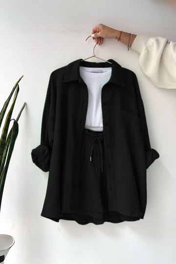 Black - Women’s Cotton Two-Piece Set