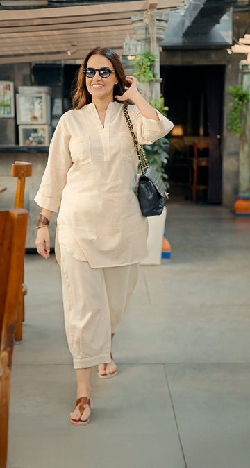 Silver Hoops Kurta Set in Off-White