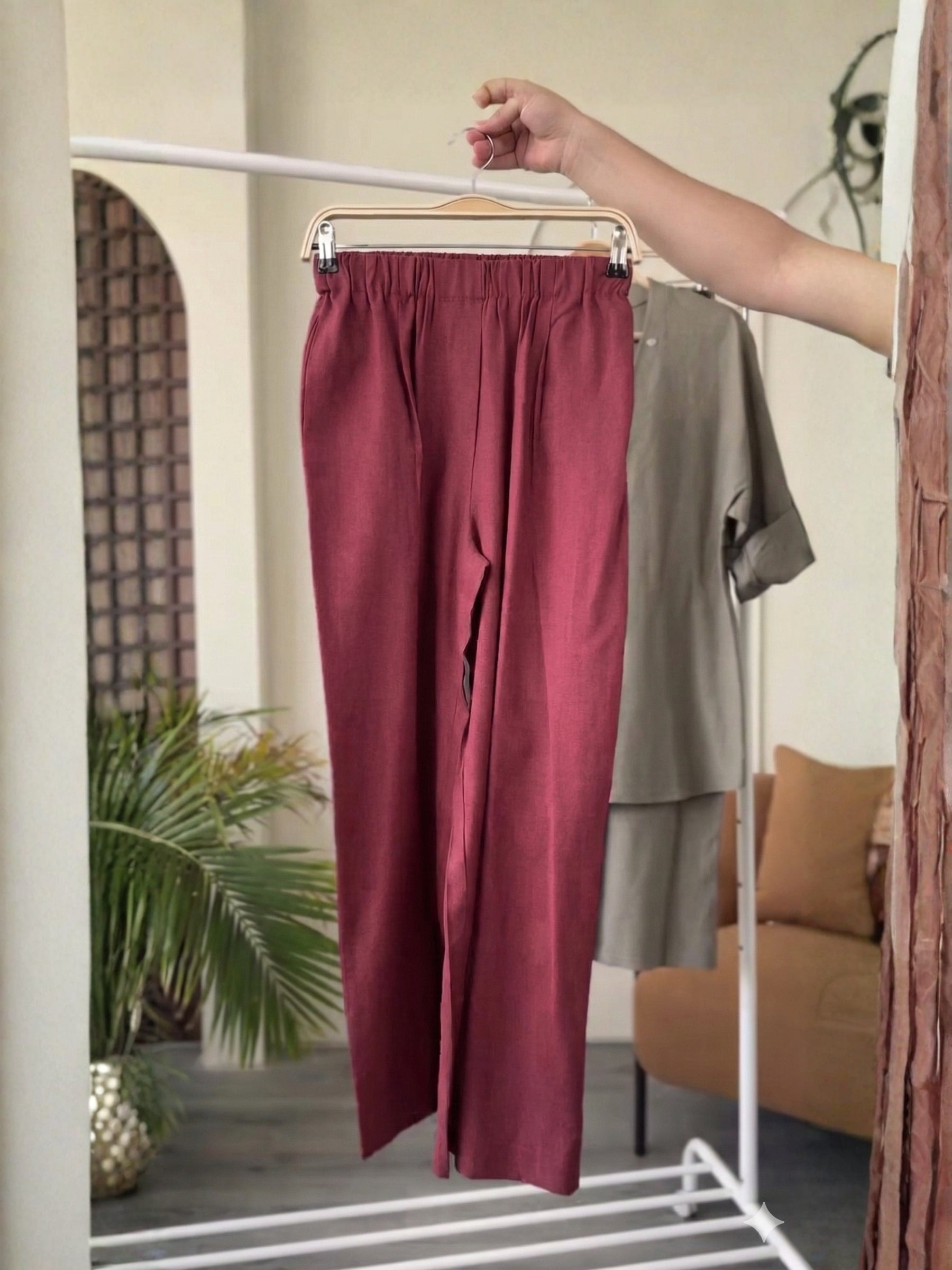 Pure linen Cotton Plum V Neck Button Down Shirt