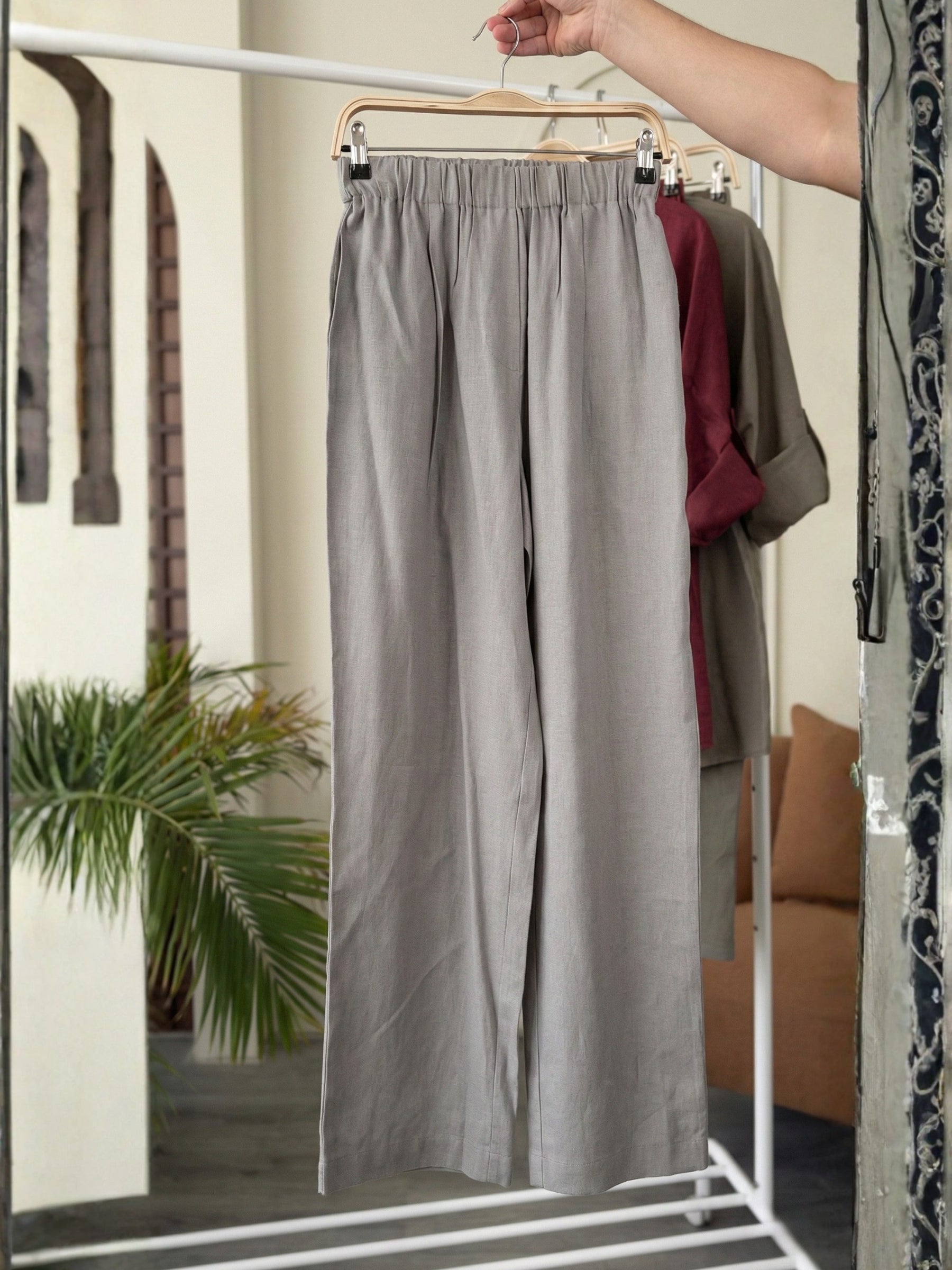 Pure linen Cotton Plum V Neck Button Down Shirt