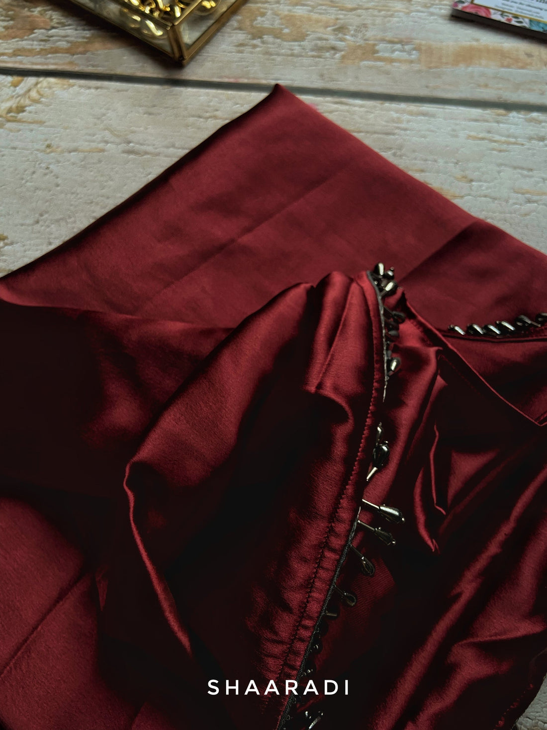 Dark Red Satin Silk Handmade Tassels On Pallu