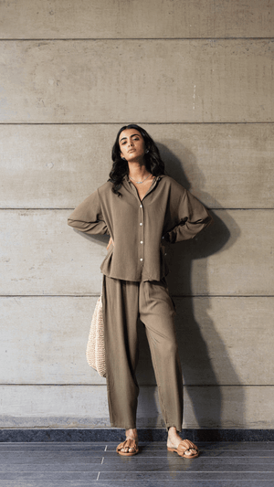 Brown - Shirt & Pant Coord Set