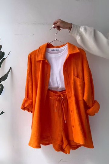 Orange - Women’s Cotton Two-Piece Set