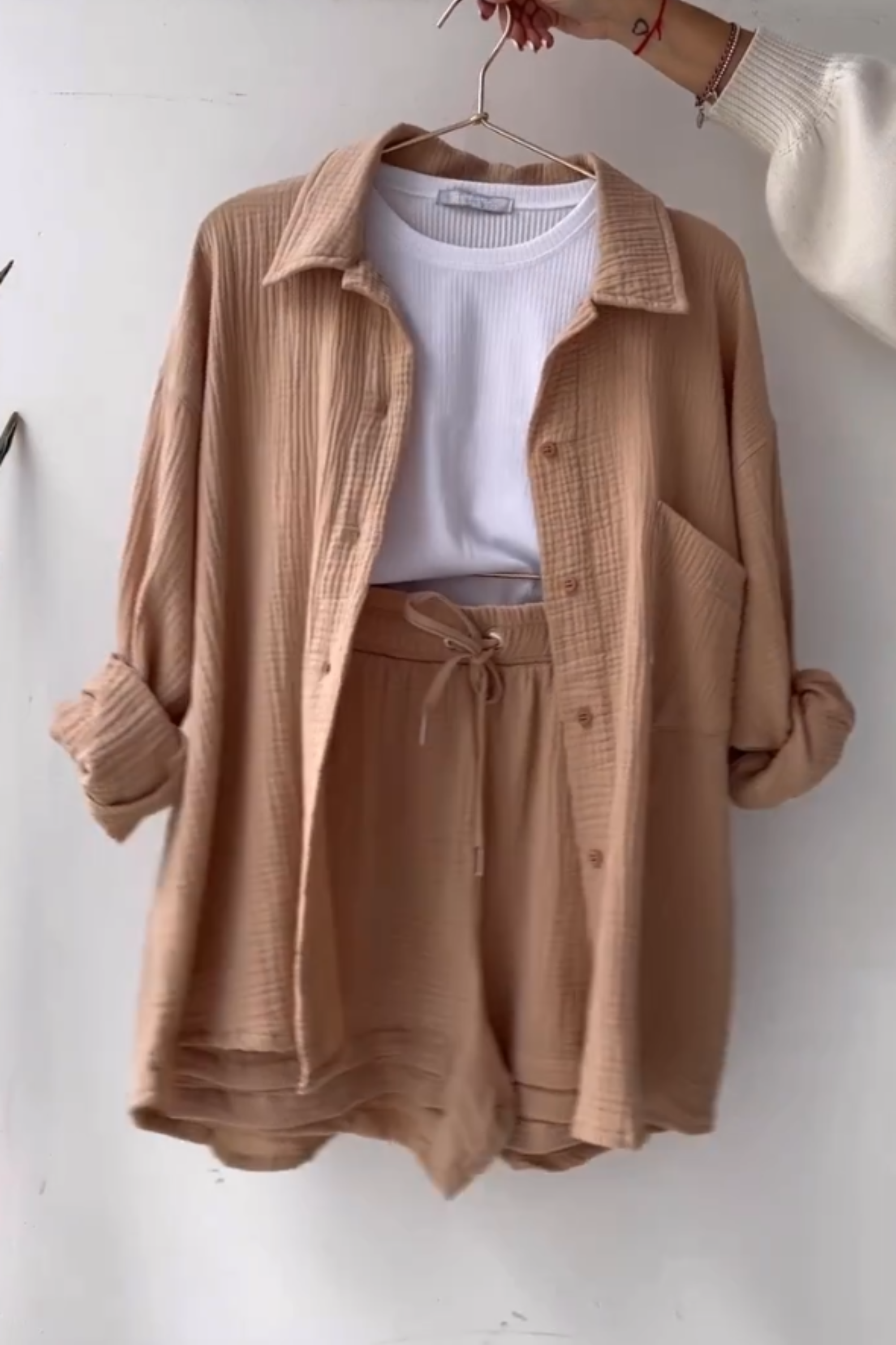 Beige - Women’s Cotton Two-Piece Set