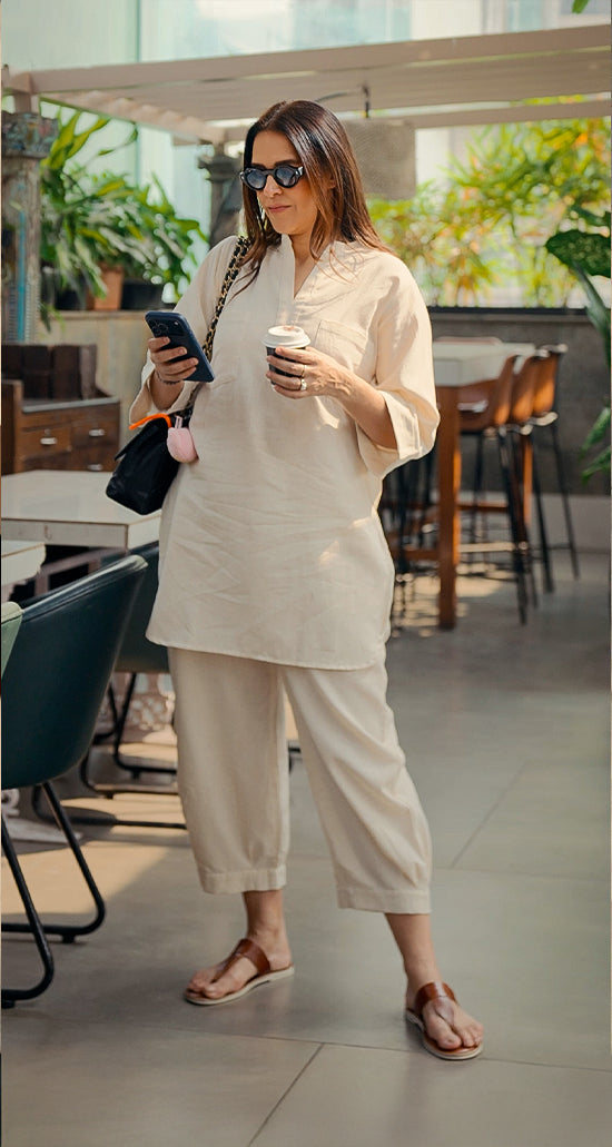 Silver Hoops Kurta Set in Off-White