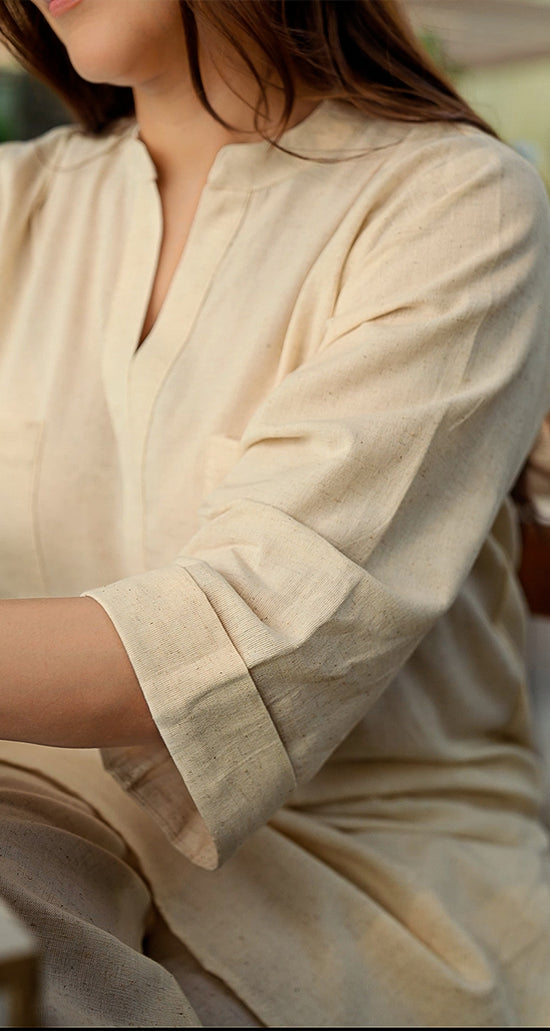 Silver Hoops Kurta Set in Off-White