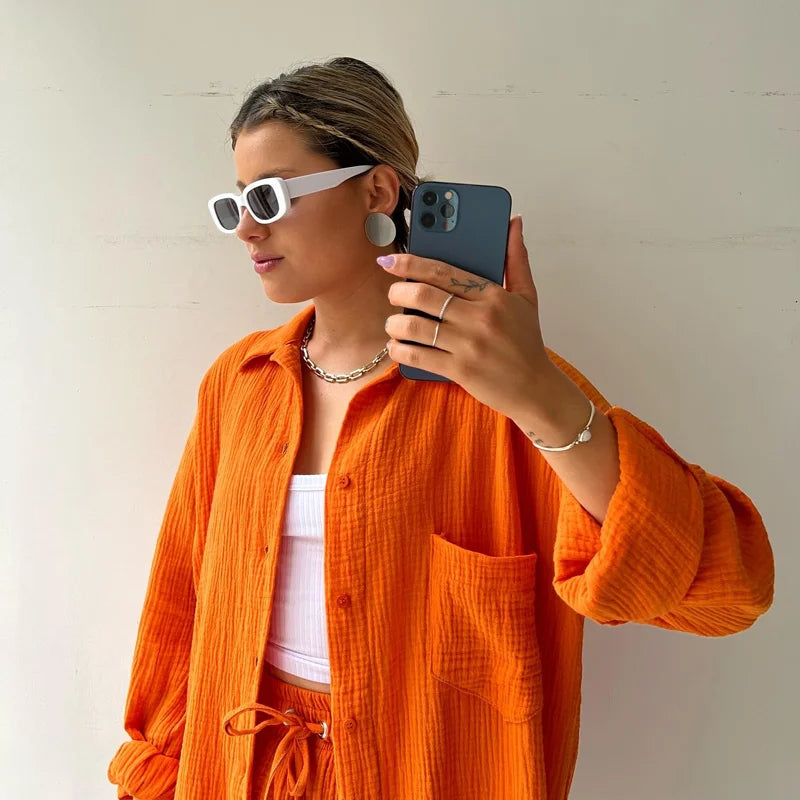 Orange - Women’s Cotton Two-Piece Set