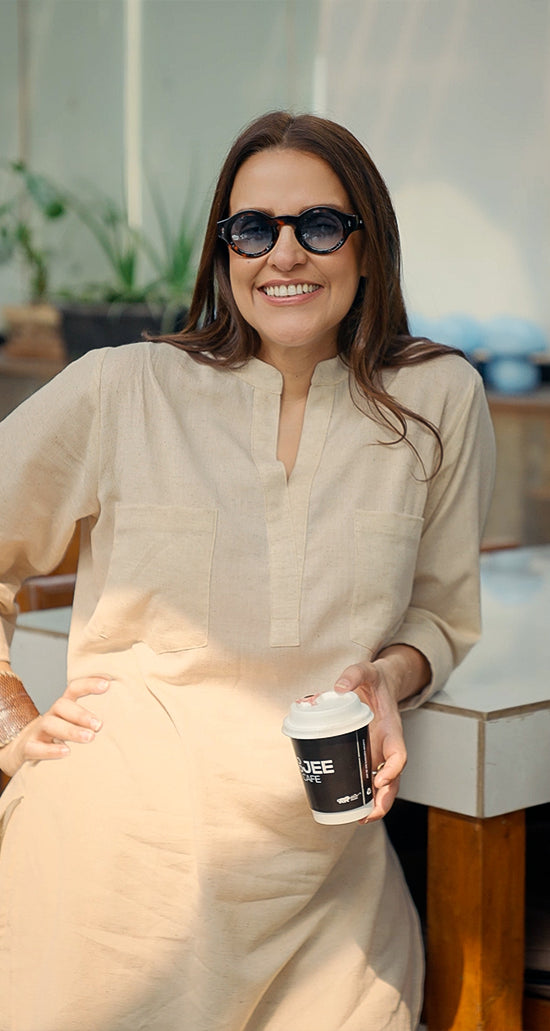 Silver Hoops Kurta Set in Off-White