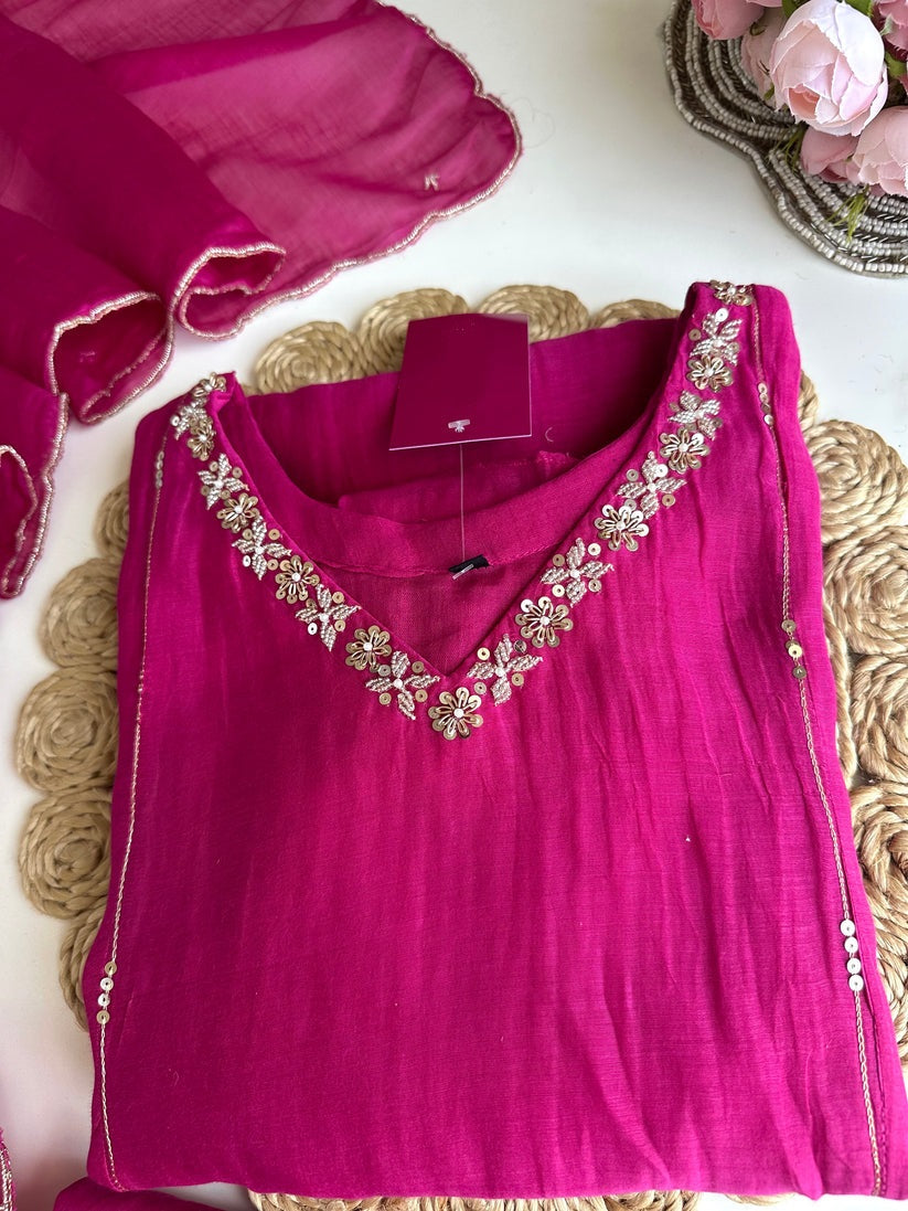 K101 - Mul Chanderi handwork Anarkali with pants and dupatta