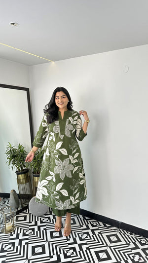 Green - Aster Floral Kurta Pants