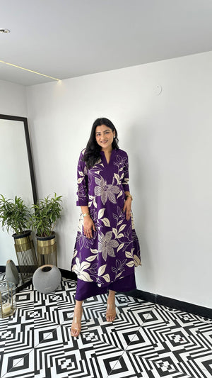 Wine - Aster Floral Kurta Pants