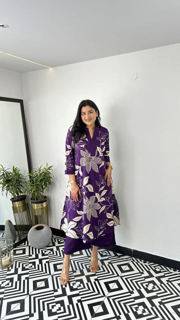 Wine - Aster Floral Kurta Pants