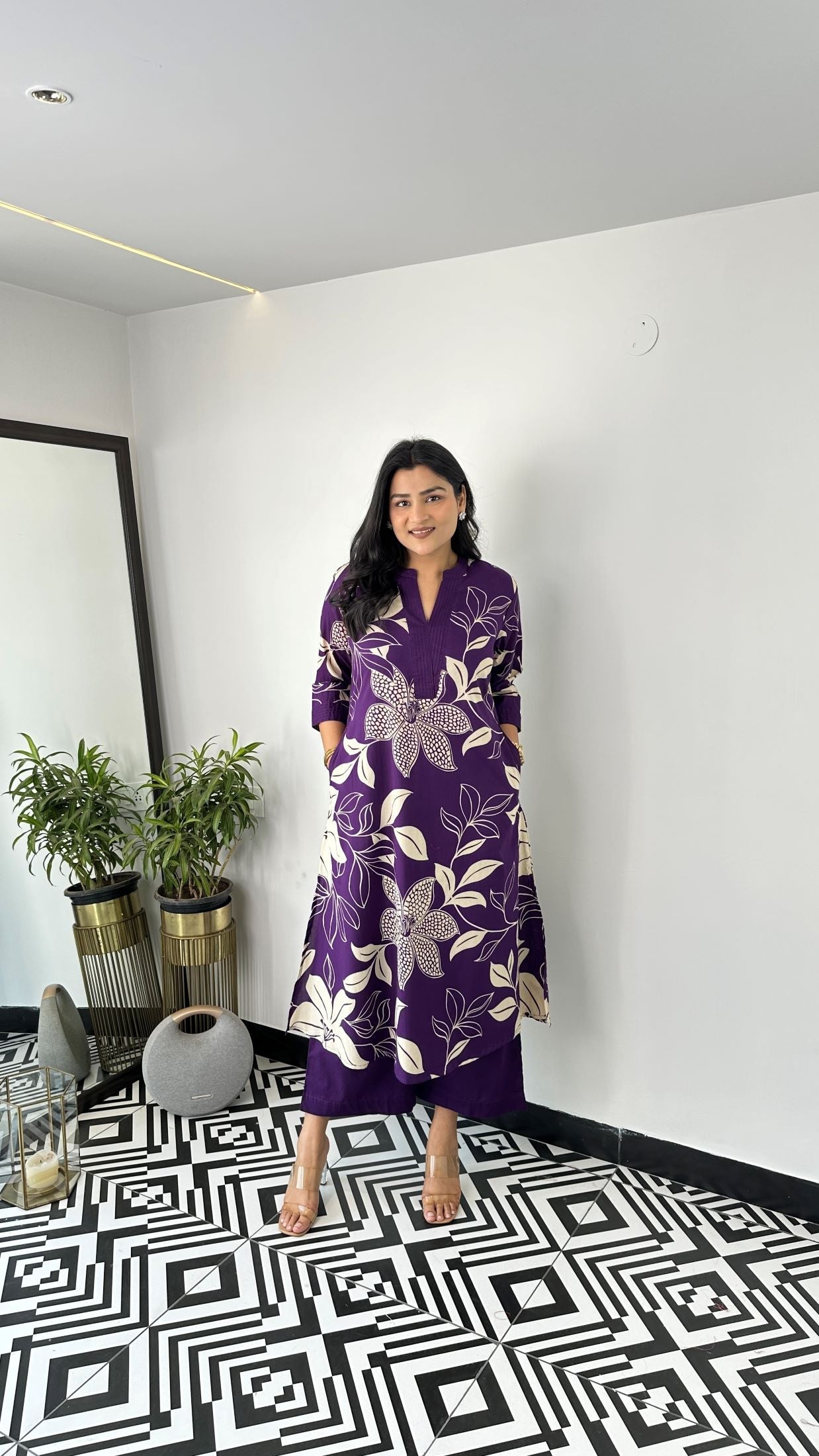 Wine - Aster Floral Kurta Pants