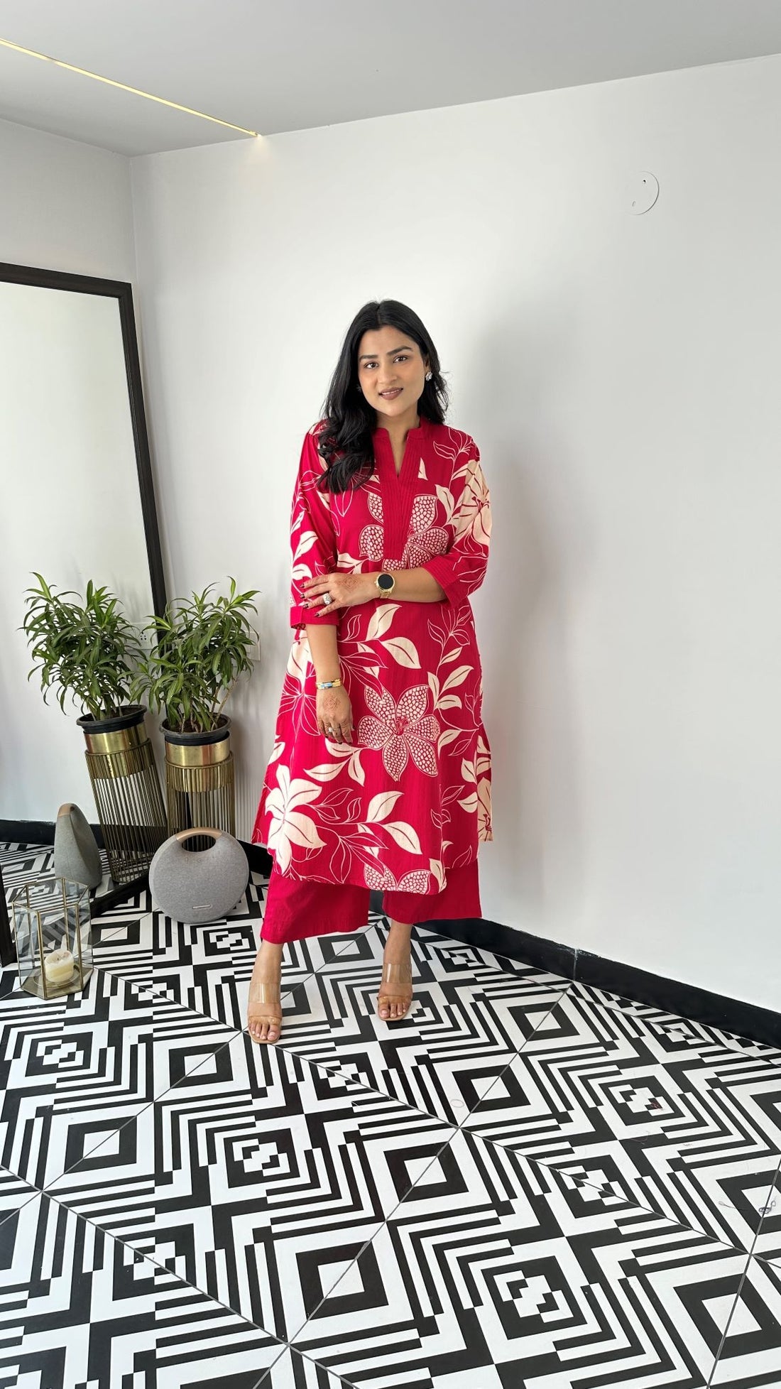 Red - Aster Floral Kurta Pants