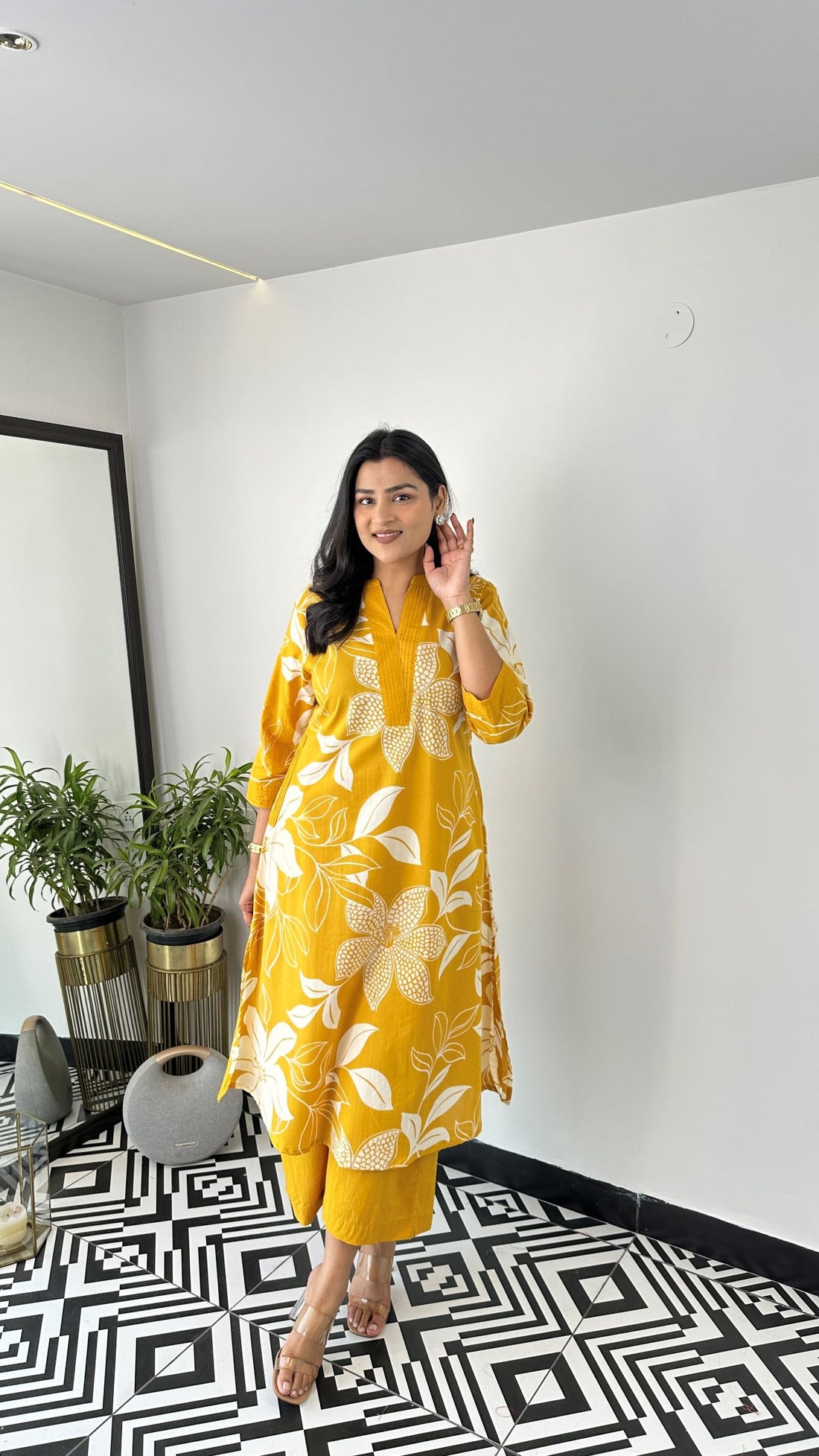Yellow - Aster Floral Kurta Pants