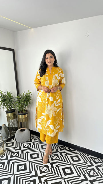 Yellow - Aster Floral Kurta Pants