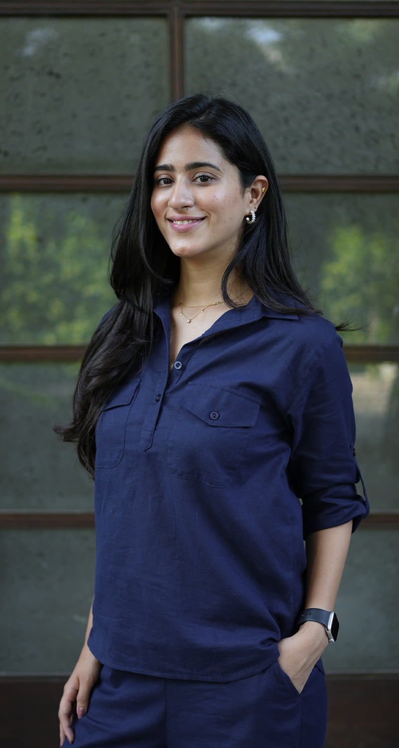 Masala Chai Cotton Co-Ord Set in Blue