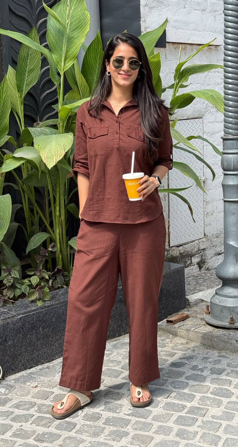 Masala Chai Cotton Co-Ord Set in Brown