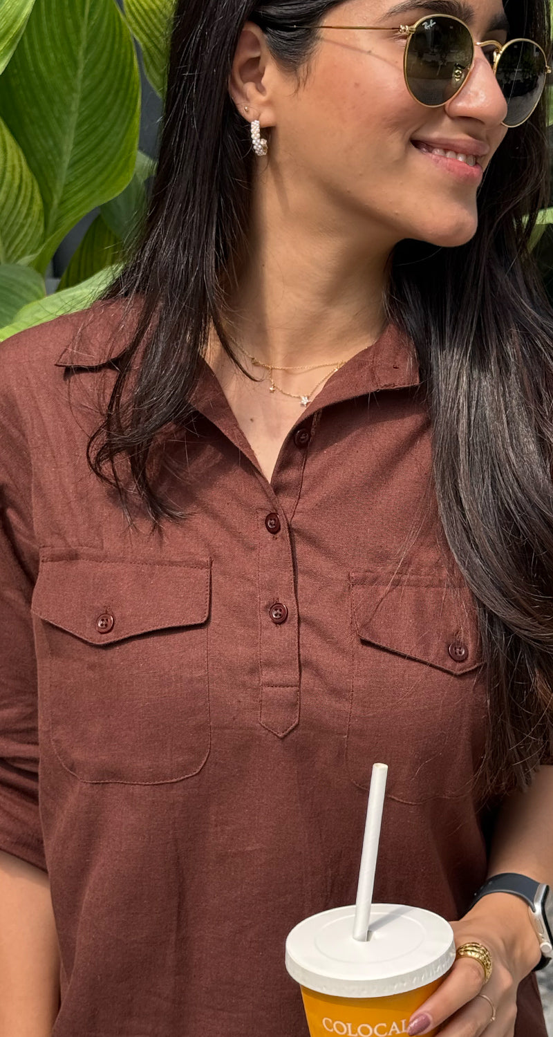 Masala Chai Cotton Co-Ord Set in Brown