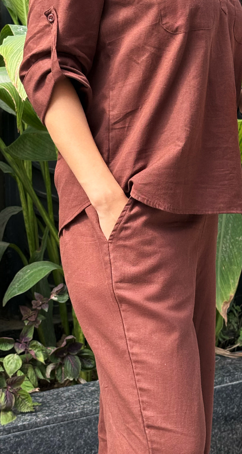 Masala Chai Cotton Co-Ord Set in Brown