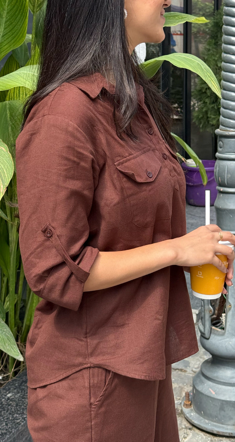 Masala Chai Cotton Co-Ord Set in Brown