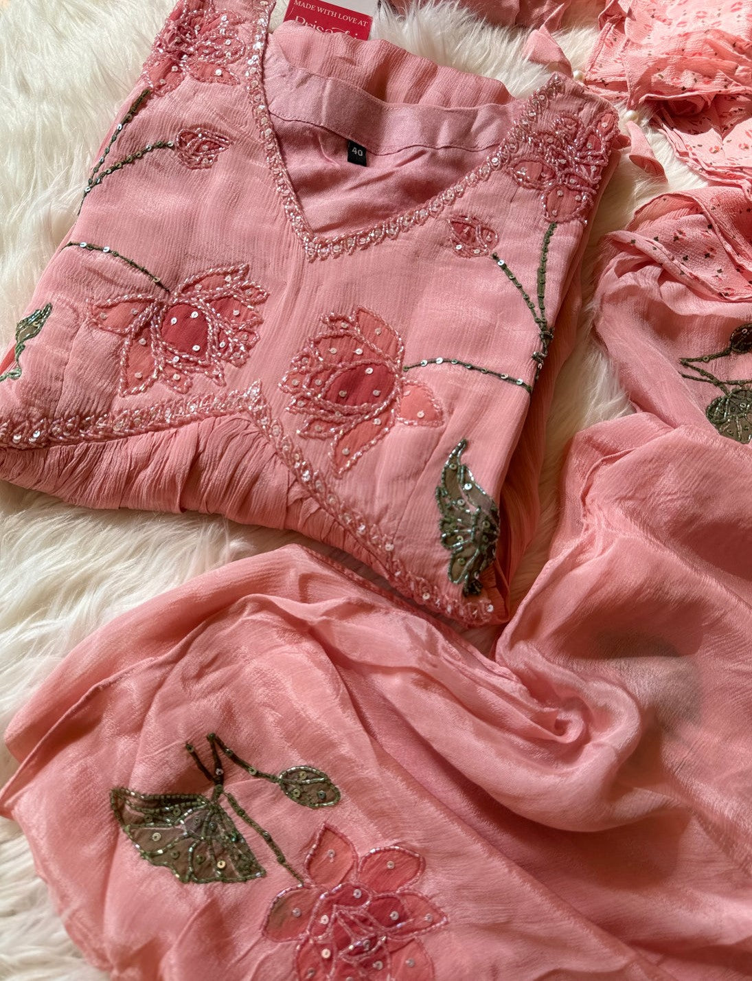 Baby Pink floral embroidered Alia cut Anarkali dress