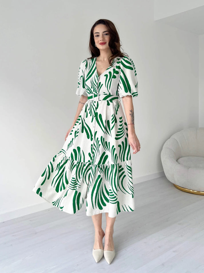 Zarli Linen Dress for Women | Button Front Belted Midi | Casual Summer Linen Dress