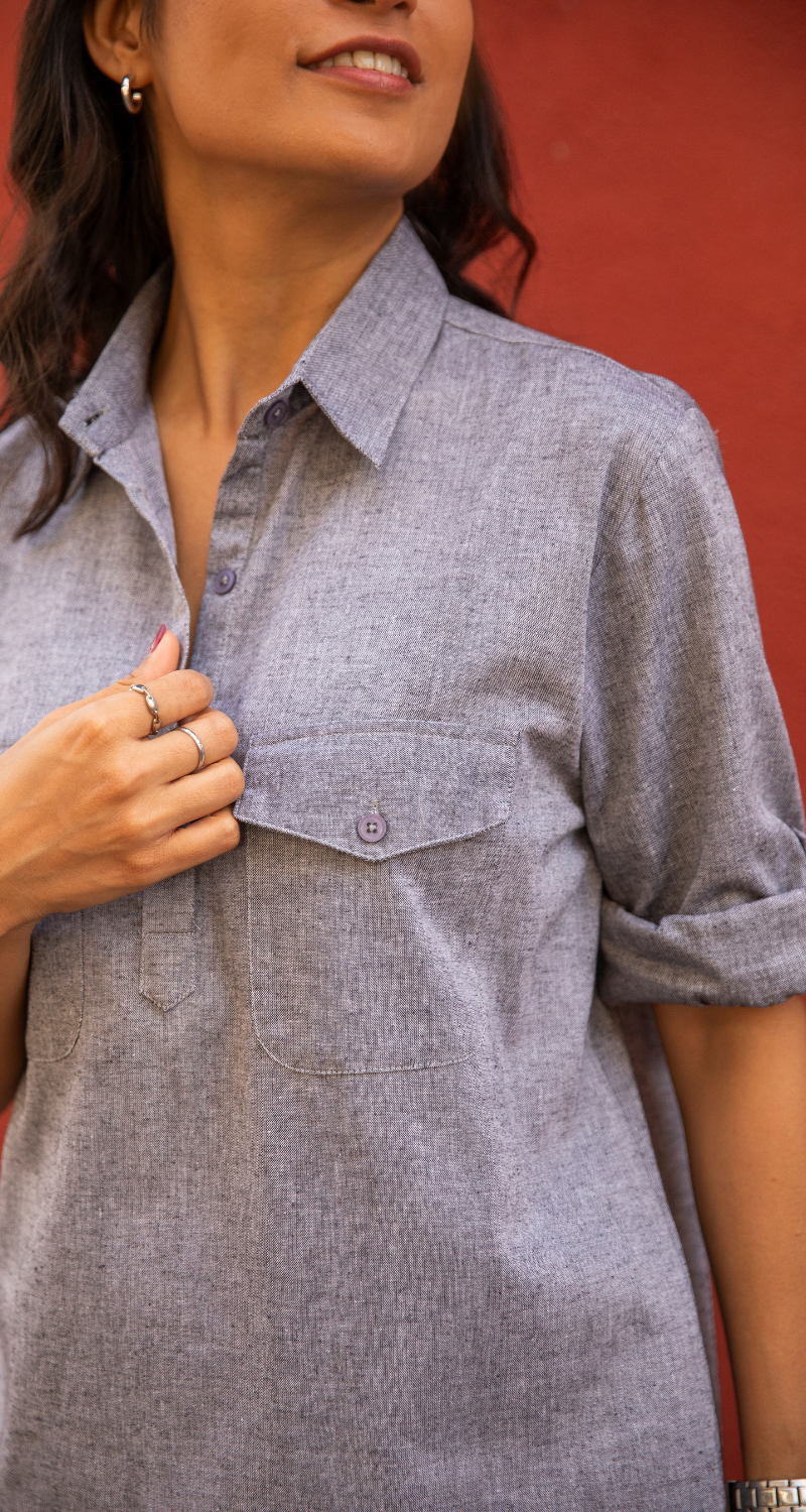 Masala Chai Cotton Co-Ord Set in Grey