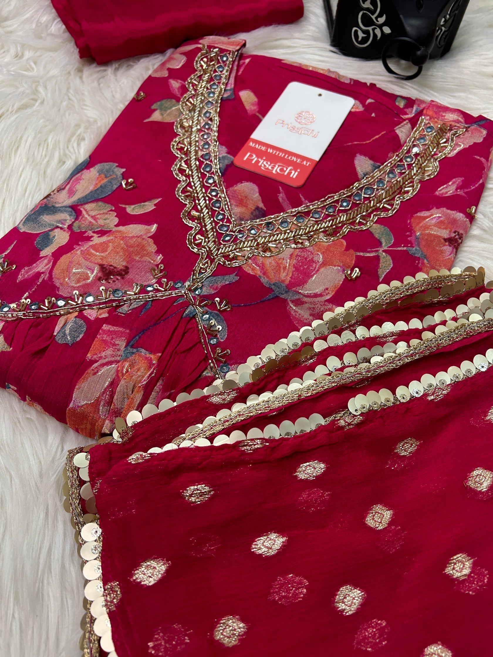 Chinon floral print Alia cut Anarkali dress