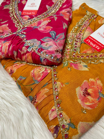 Chinon floral print Alia cut Anarkali dress