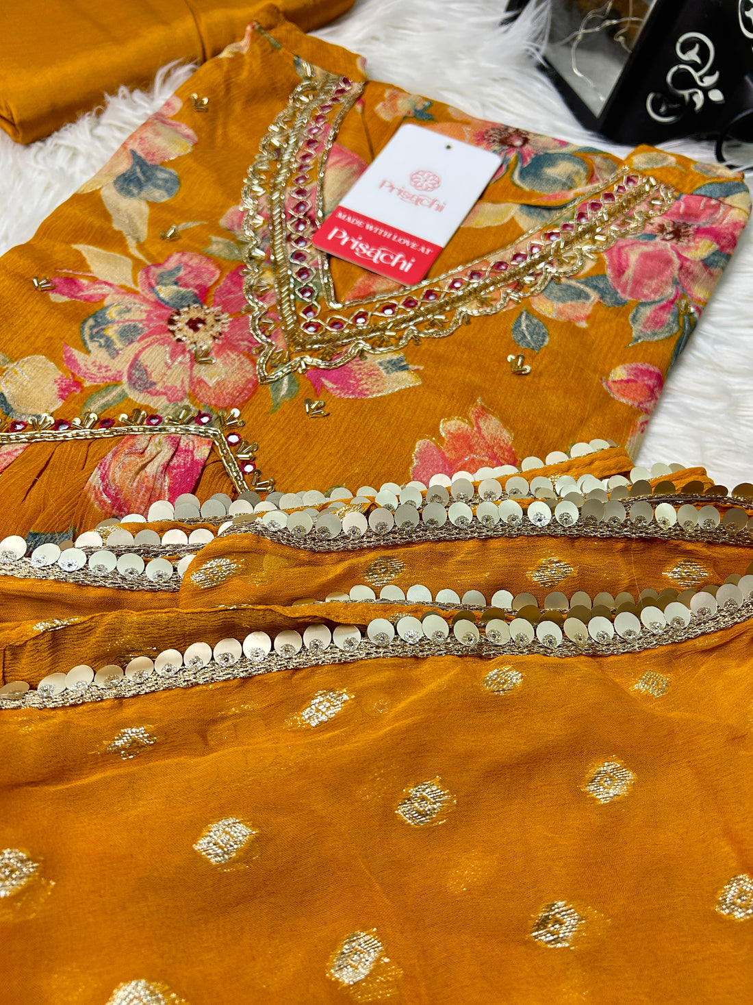 Chinon floral print Alia cut Anarkali dress