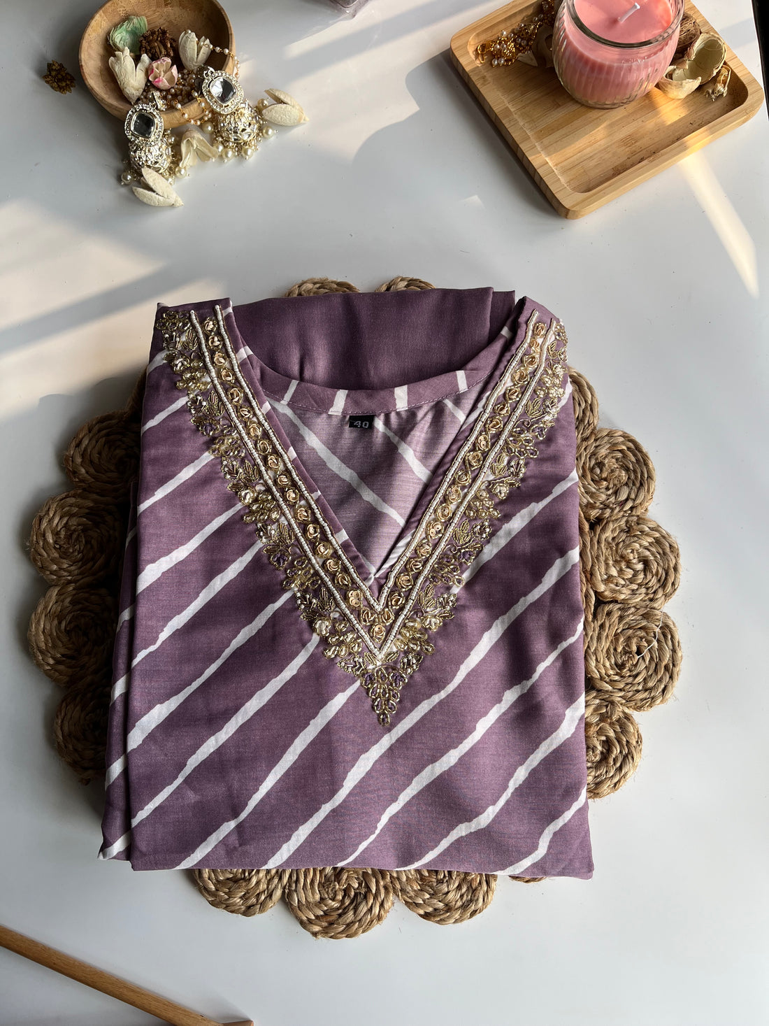 CHHAYA- Lavender Handwork Kurti Set