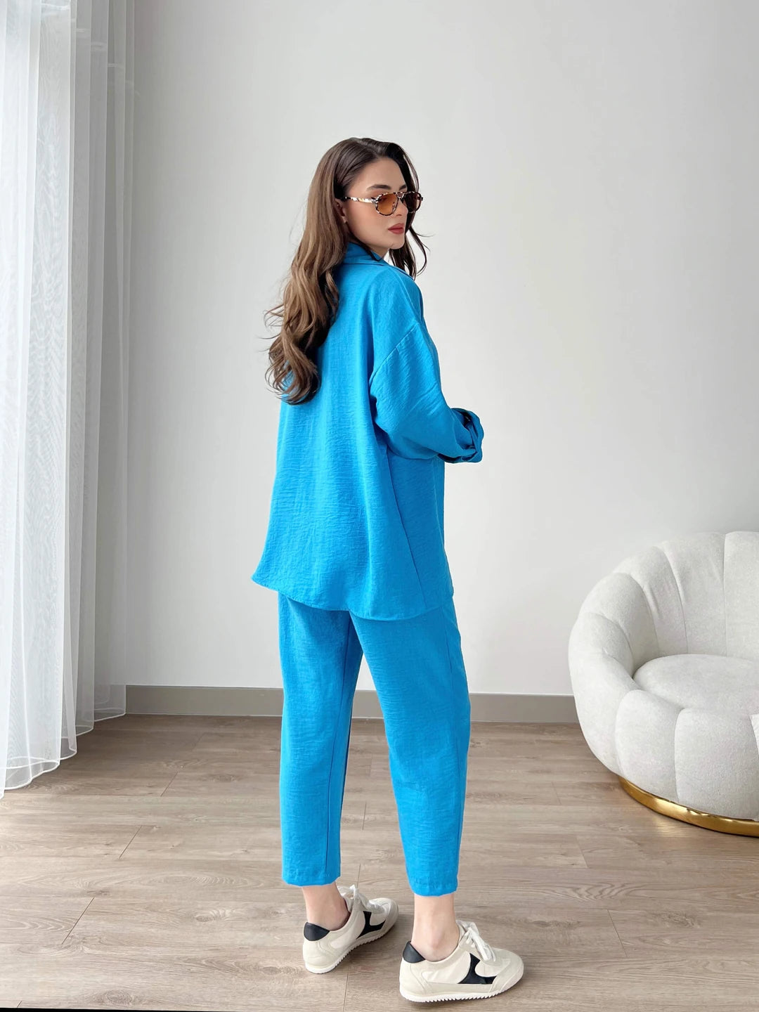 Short Leg Relax Fit Shirt Trouser Set - English Blue