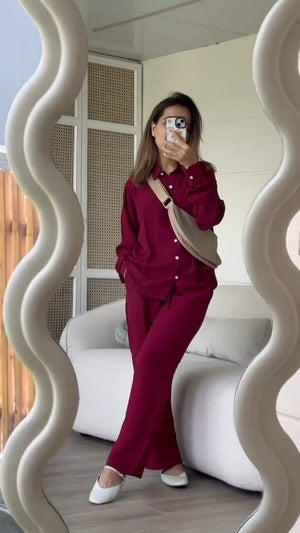 Maroon - Shirt & Pant Coord Set