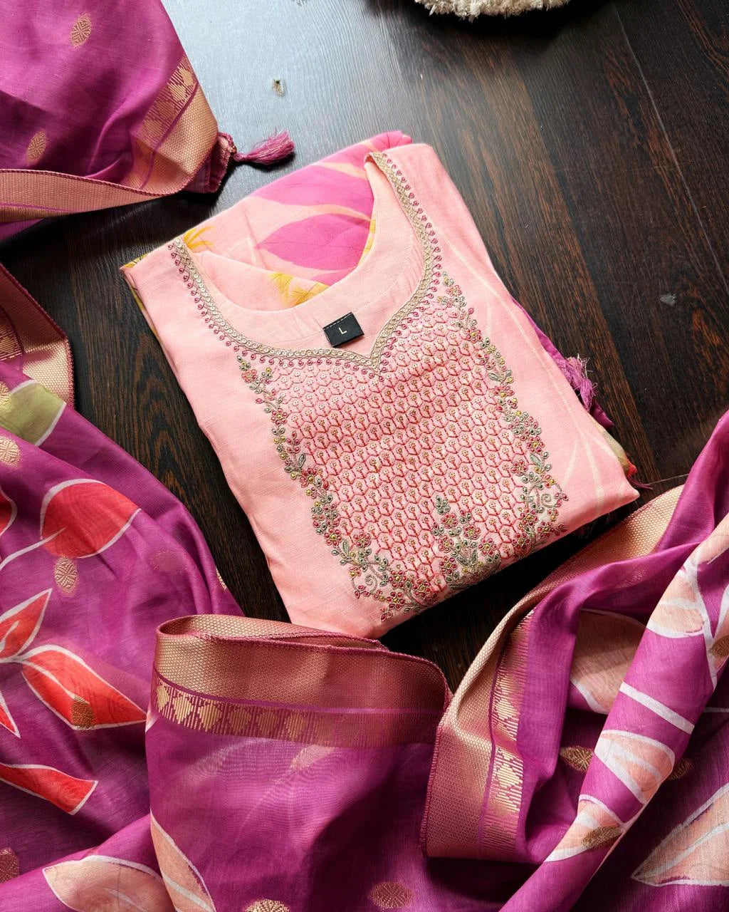 Premium Cotton Muslin Floral set- Pink