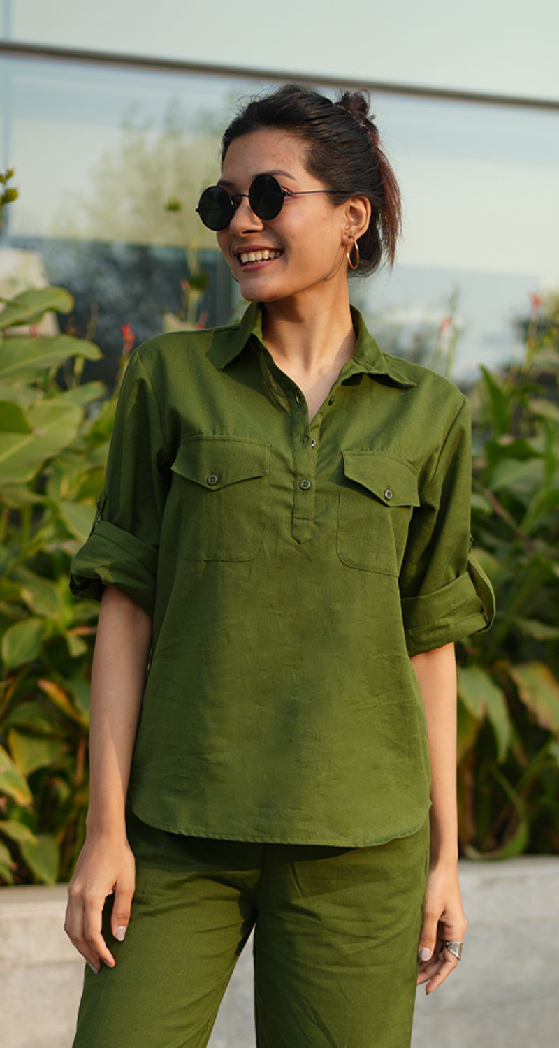 Masala Chai Cotton Co-Ord Set in Green