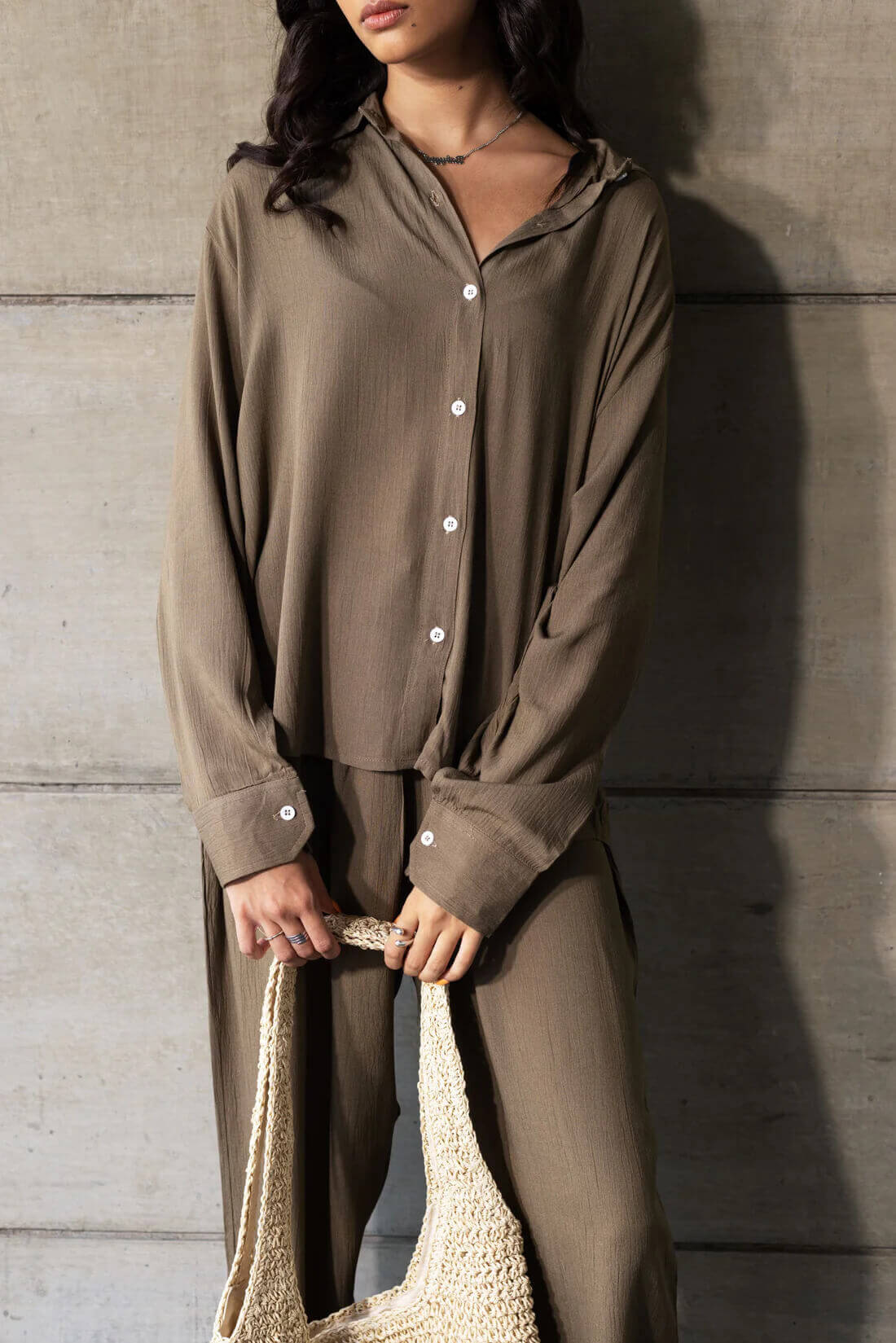 Brown - Shirt & Pant Coord Set