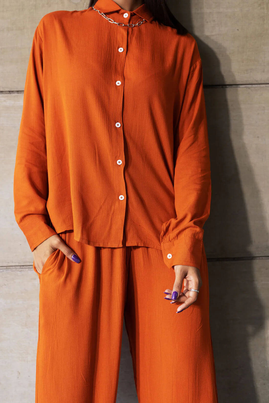 Bright Orange - Shirt & Pant Coord Set