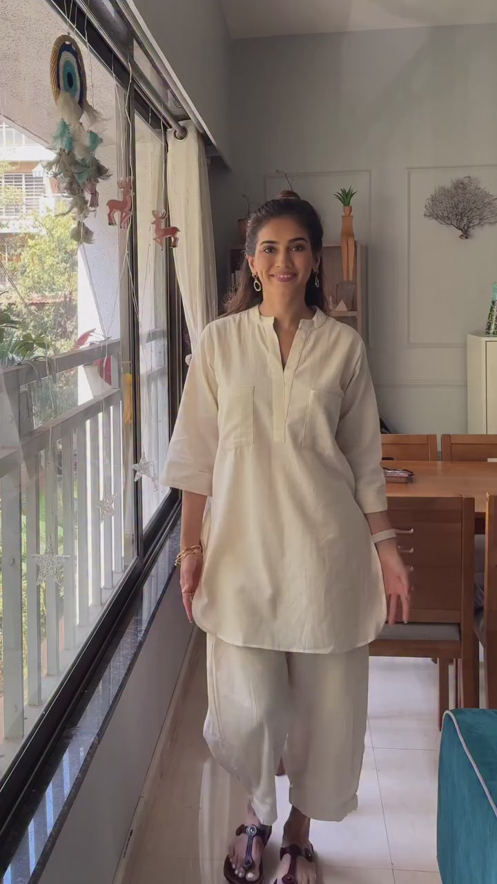 Silver Hoops Kurta Set in Off-White