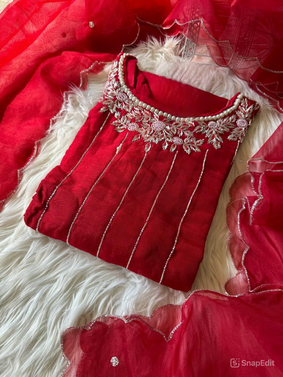 Soft Cotton Hand work kurta set with dupatta