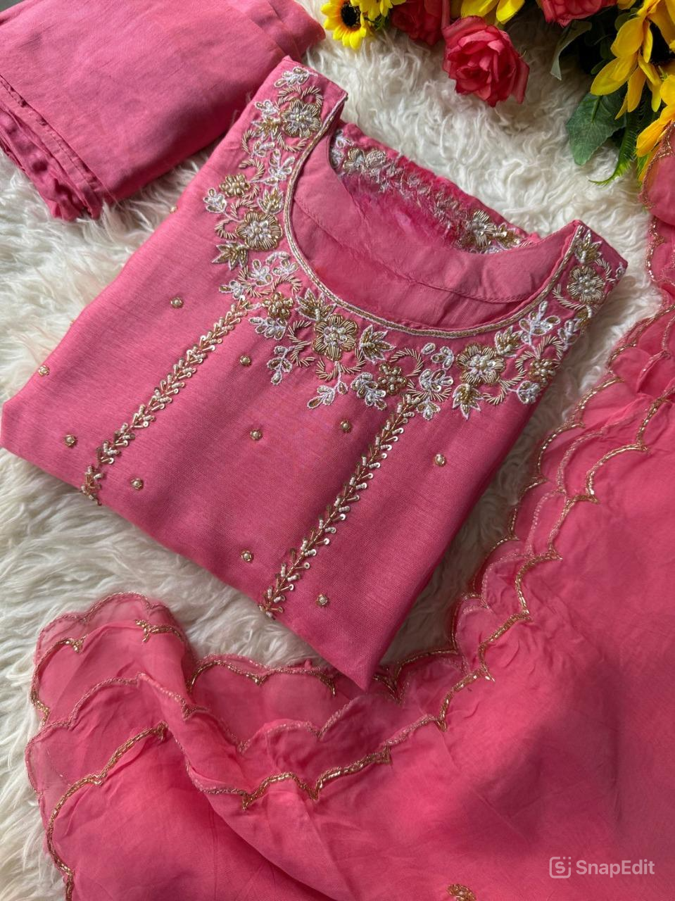 Hand work kurta bottom with dupatta