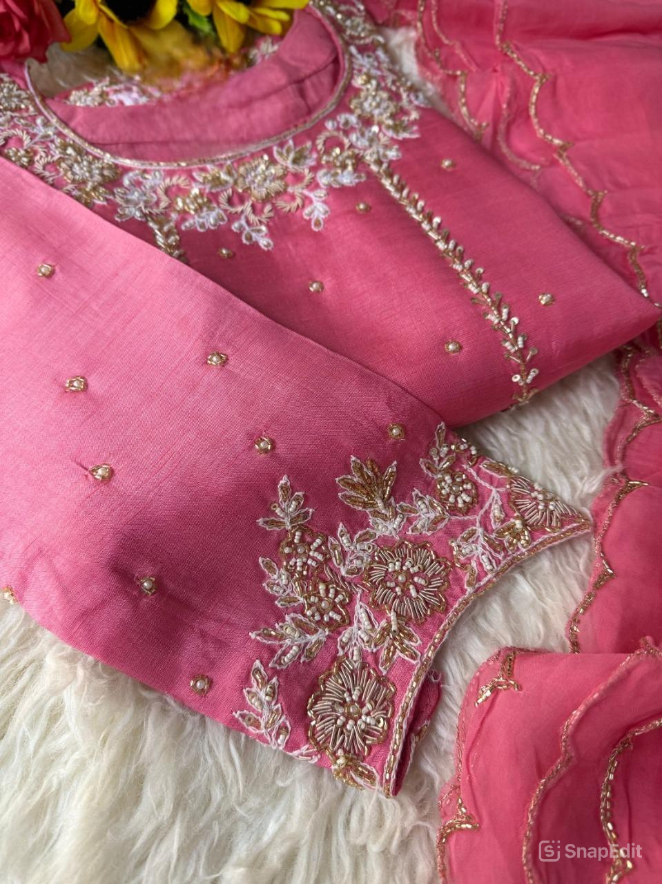 Hand work kurta bottom with dupatta