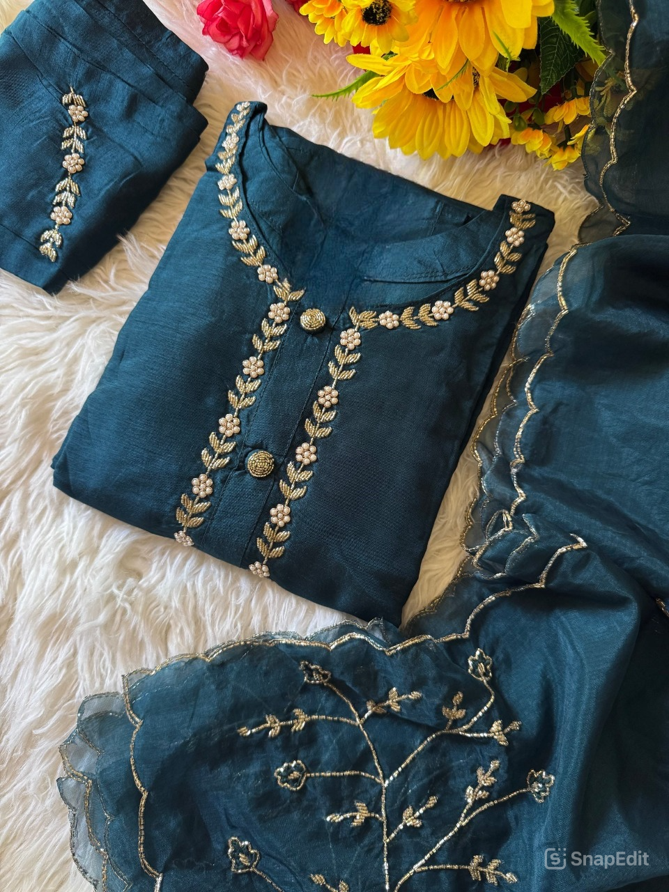 Soft Cotton hand work kurta Bottom with dupatta