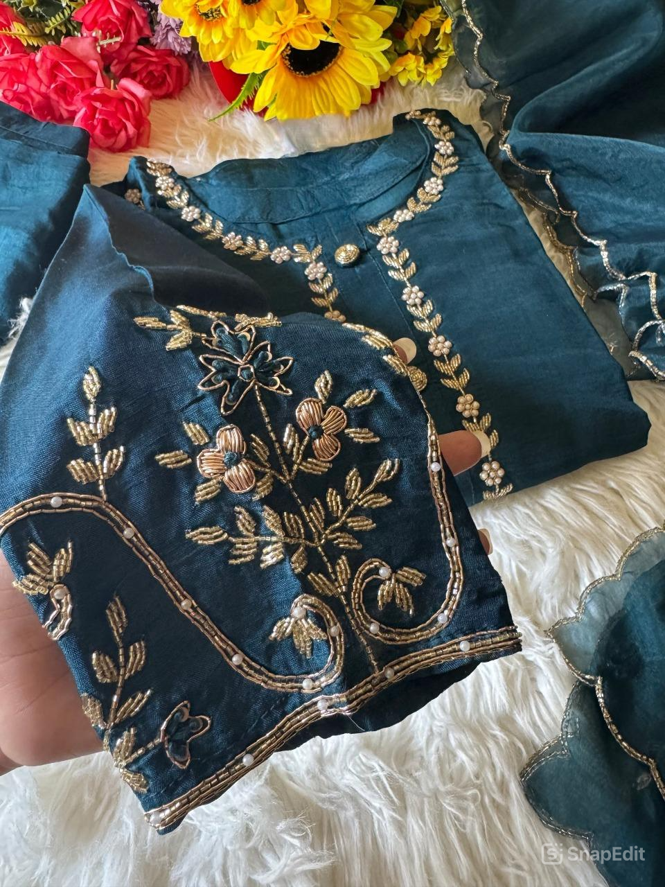 Soft Cotton hand work kurta Bottom with dupatta